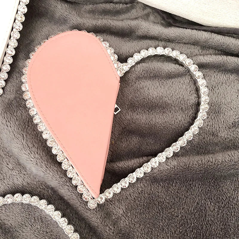 Diamond Red Heart Evening Clutch Women's Designer Chic RhinestoneBlack Wallet Wedding Party Sac A Main