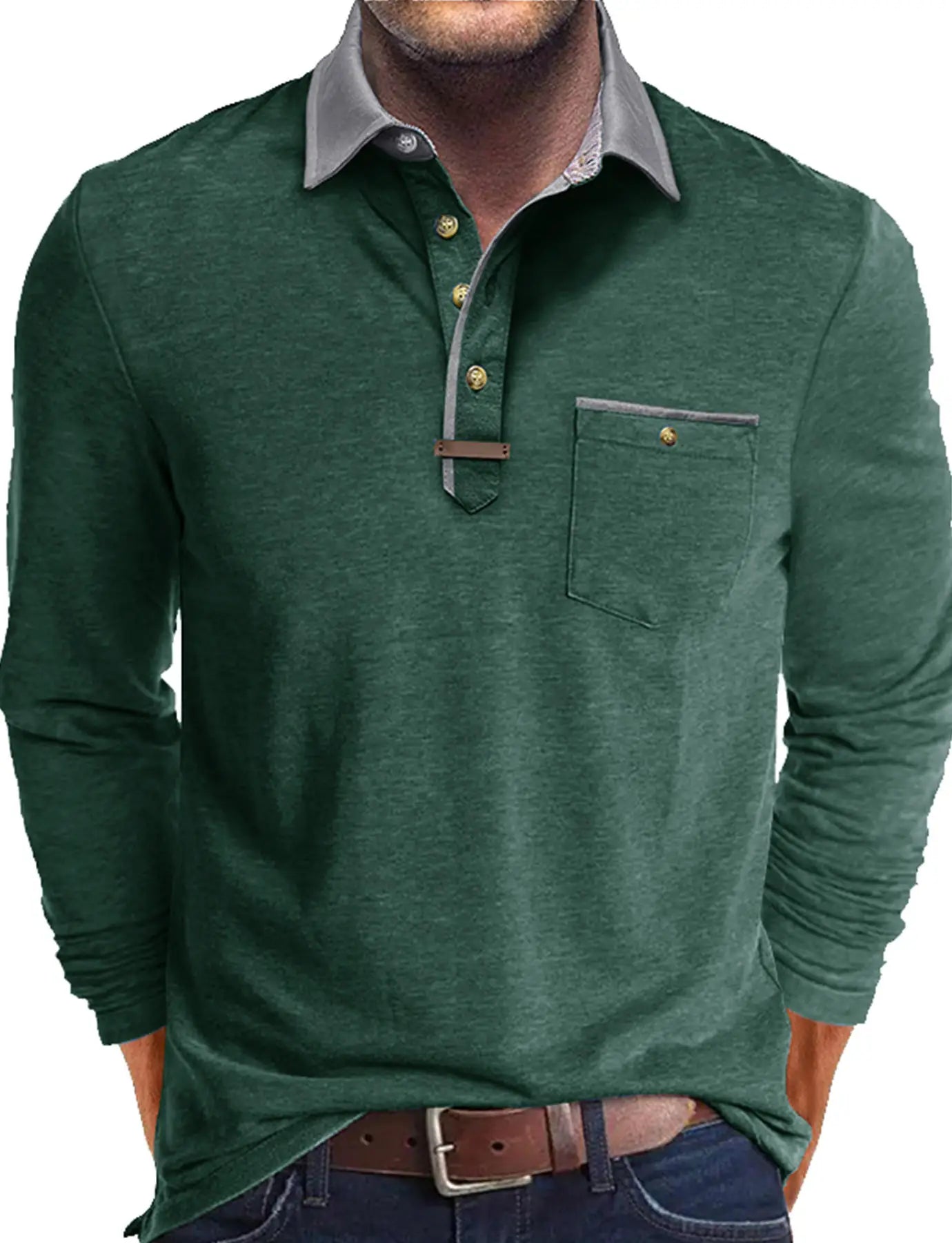Plus Size Men's Long-Sleeve Polo Shirt Casual Fashion Men's Clothing OverSize Men's T-Shirt Solid Color Pullover Top