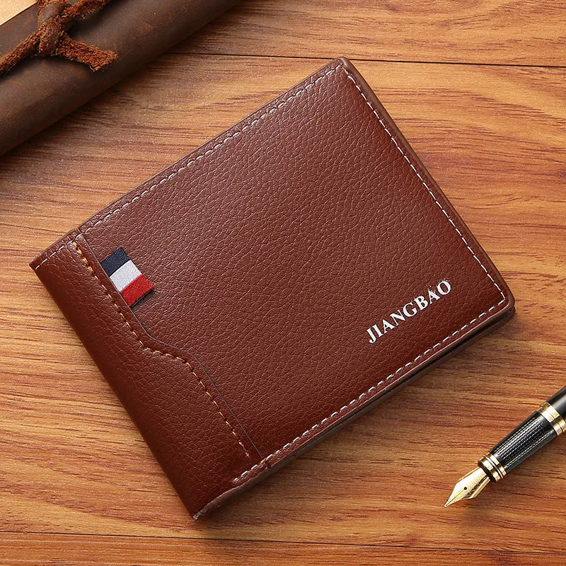 Homme court bifold en faux cuir masculina billetera porte-cartes d'identité porte-monnaie pochette couleur unie hombre business mince