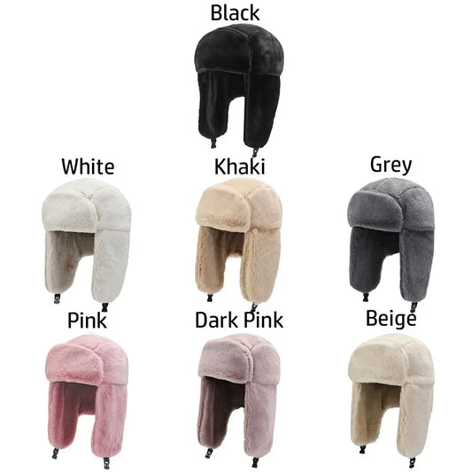 Women Men Thick Plush Windproof Winter Hat Russian Ushanka Snow Caps Bomber Hat