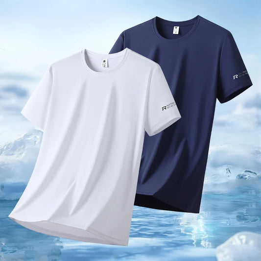 Summer Ice Silk High Elastic Men's Sports and Leisure T-shirt Comfortable Breathable Sweat-absorbing Quick Drying Top