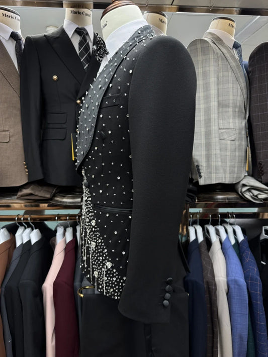 Luxurious Beaded Tassel Men's Suits Wedding Groom Outfit Handsome Elegant Double Breasted Tuxedo 2 Pieces For Men Customized