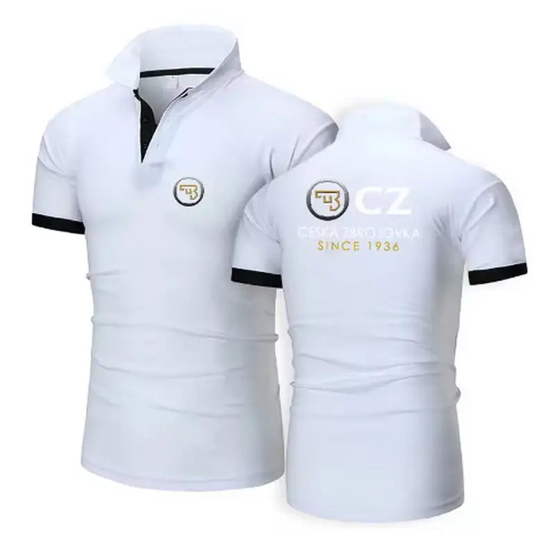 CZ Ceska Zbrojovka 2025 Men's New Summer Hot Sale Fashion Cotton Breathable Polos Shirt Casual Solid Color Slim Fit Top Clothing