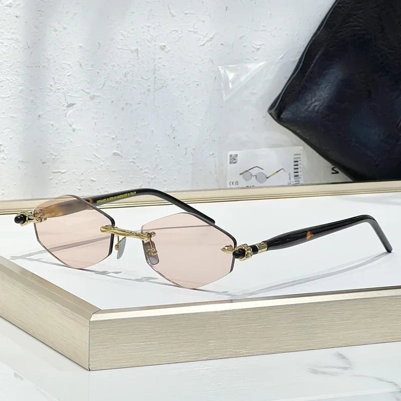 INS Maske P60 Luxury Rimless Sunglasses Men Hexagonal Acetate Handmande in Germany Designer Alloy Top Quality Trendy UV400 Women