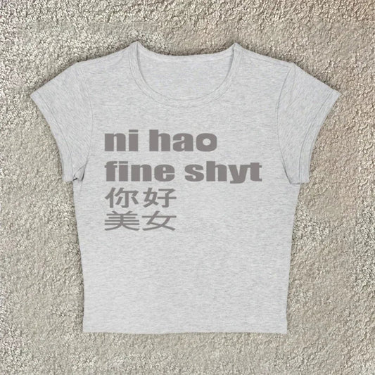 Retro Letter Pattern T-shirt Grunge Punk Rock Aesthetic Y2K Slim Fit Versatile Harajuku High Street Women Short Sleeve T-shirts