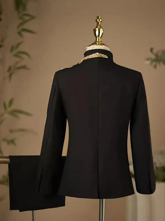 2PCS New Children's Suit Host Performance Costume Kids Wedding Birthday Formal Party Evening Gown Boys Catwalk Blazer Sets A3378