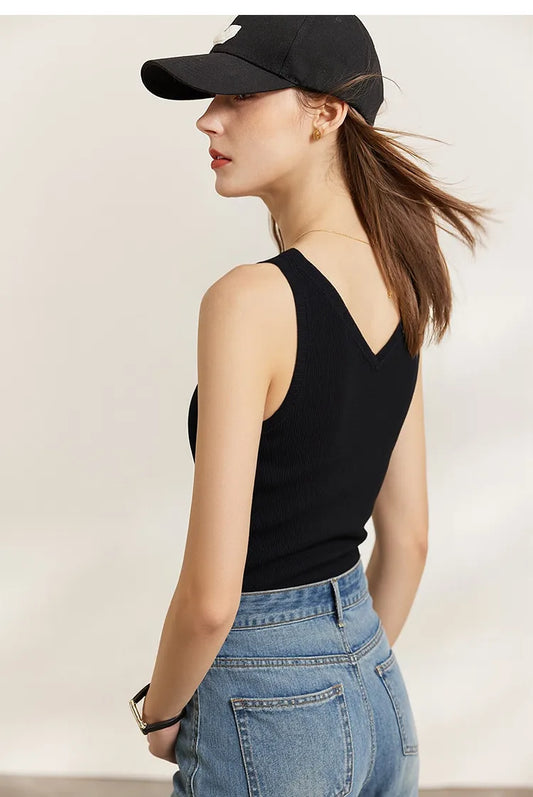 Women Tank Top 2026 Summer Basic Knit Sleeveless V-Neck Ribbed Vest Casual Clothes Versatile Layer Woman Crop Top 12641107