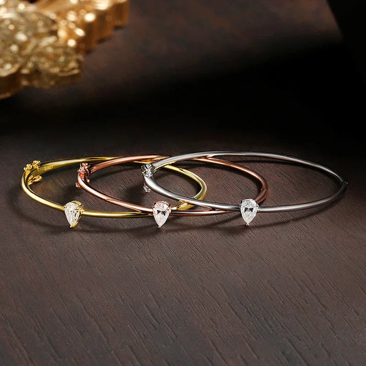 Bracelets joncs en moissanite taille poire 1 carat certifiée, bracelet solitaire en argent S925 et diamant de laboratoire pour femmes, bijoux fins pour mariage et soirée