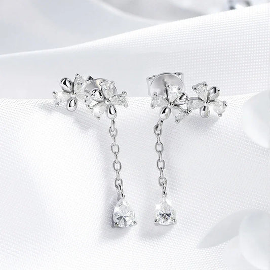 Certified Tassel Flowers Pear Cut Moissanite Drop Earrings Bridal Wedding Party Jewelry 2cm Size Real 925 Sterling Silver