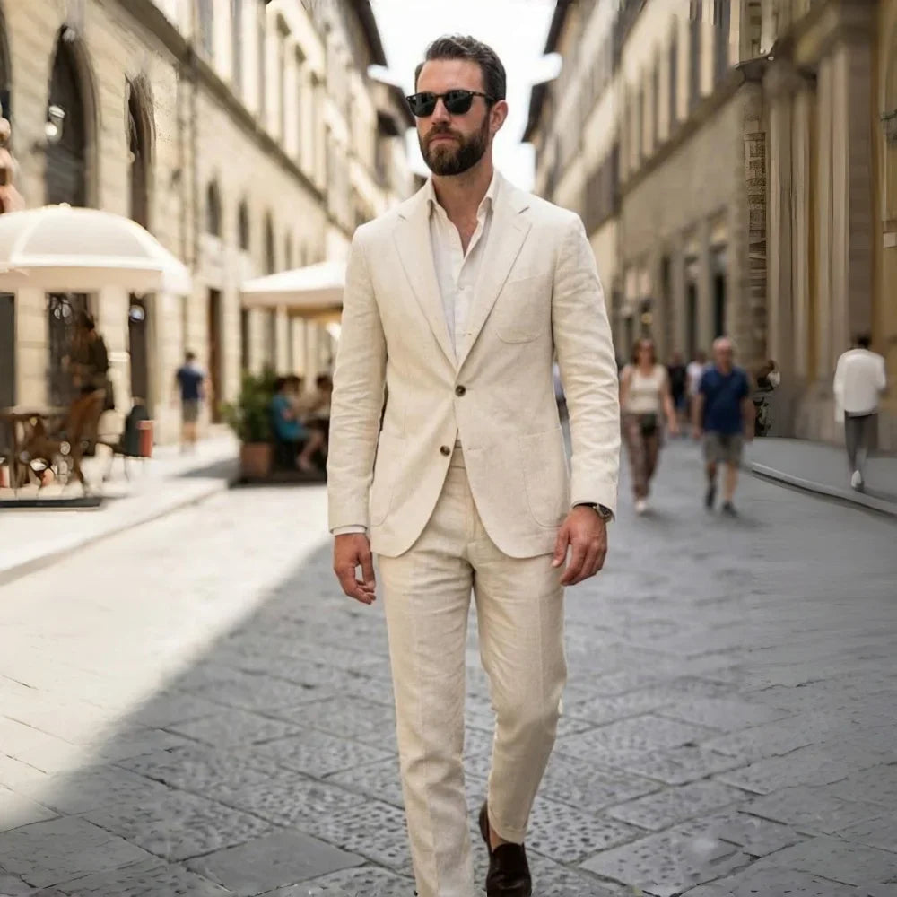 Linen Summer Suits for Men 2 Pieces Single Breasted Breathable Lightweight Jacket with Pants Tailor Made Wedding Tuxedo 2026