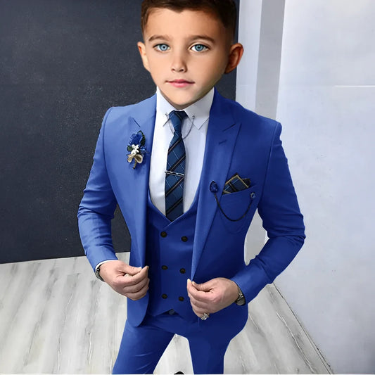 Formal Peak Lapel Suit Set 3 Pieces For Kids Perfirmance Outfit Host Costumes,Handsome Elegant Boys Slim Fit Suits Party Tuxedo