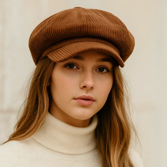 Vintage English Newsboy Cap - Women's Octagonal Beret | Baker Boy Hat for Autumn & Winter