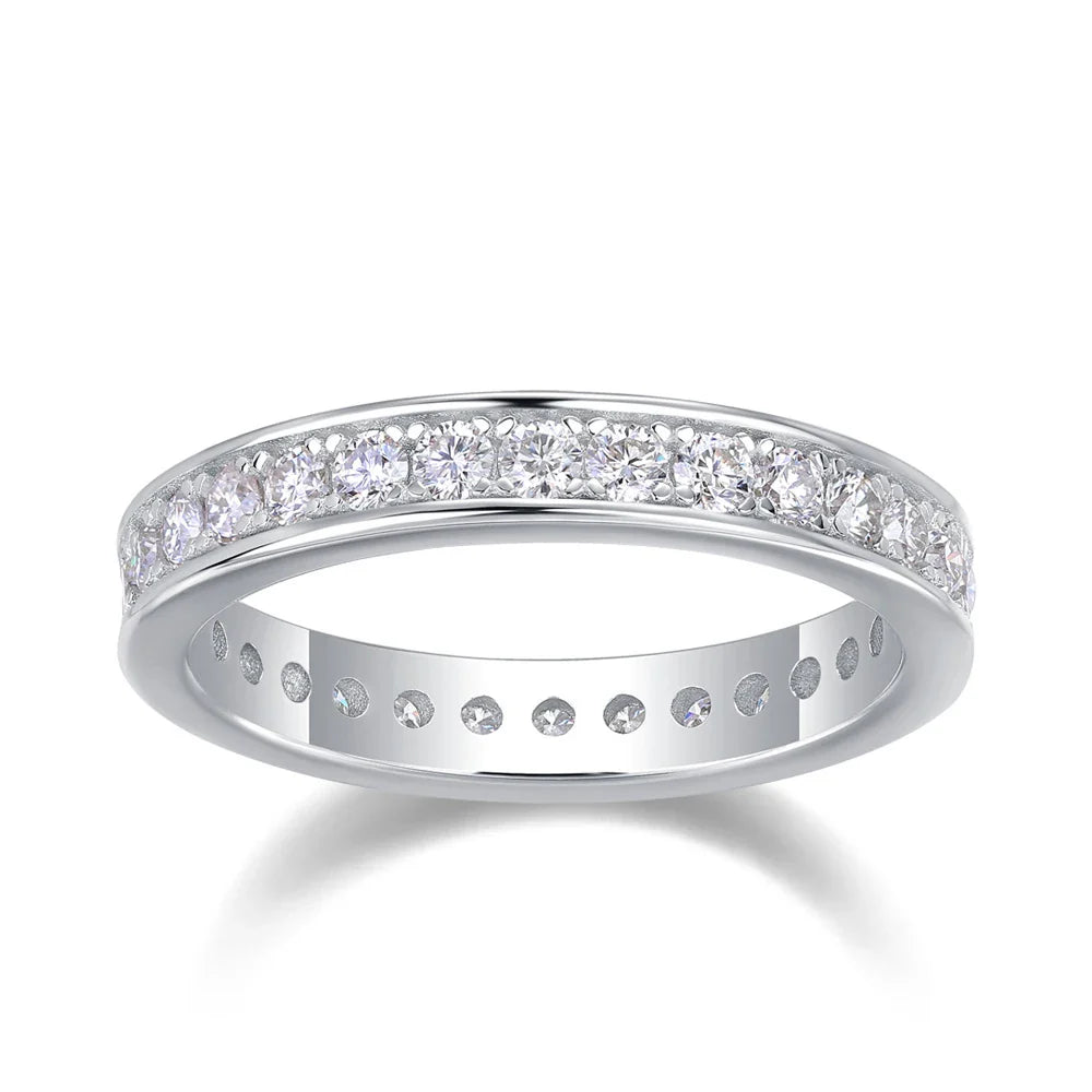 D VVS1 All Moissanite Ring S925 Silver Plated 18k White Gold Fine Eternity Bands Engagement Wedding Rings for Women Man
