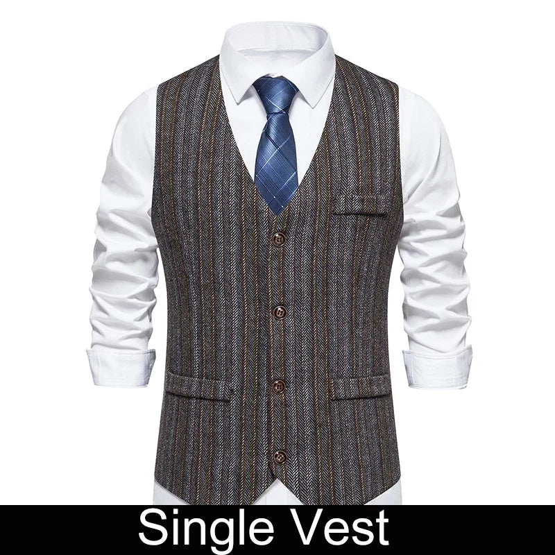 Men Waistcoat Autumn Vintage Striped Single-breasted Man Vest Slim Sleeveless Business Casual Versatile Male Suit Vest
