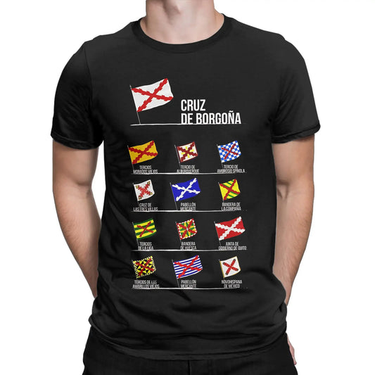 Burgundy Cross Flags Borgona T-Shirts Spanish Empire Funny Pure Cotton Tee Shirt Crew Neck Short Sleeve T Shirts Gift Clothes