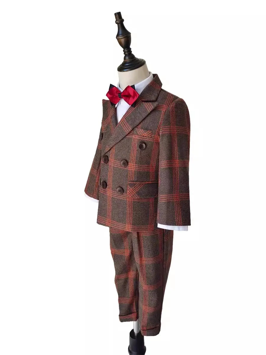 Children Luxurious Photography Suit Boys Jacket Vest Pants Bowtie Ceremony Costume Kids Birthday Wedding Dress Performance Set