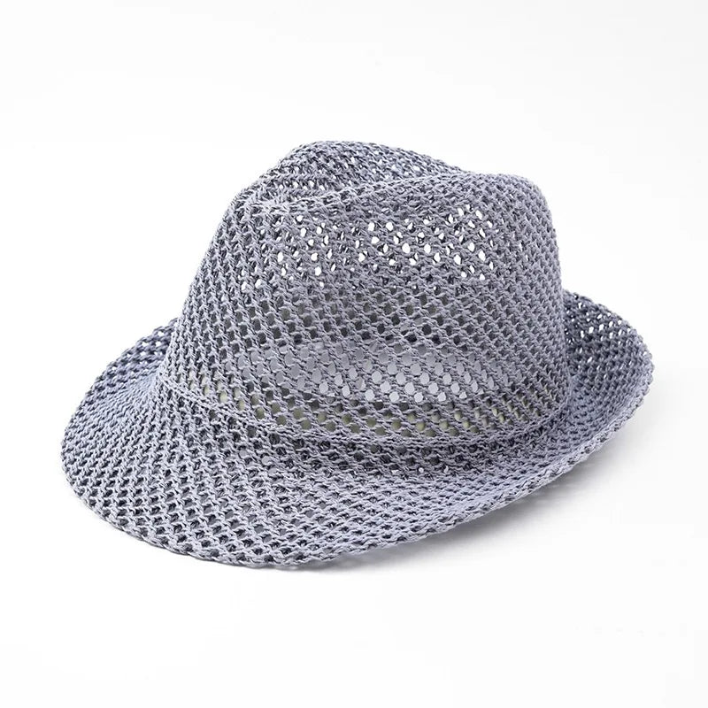 Mesh Hollow-Out Jazz Hat Summer Breathable Sun Protection Hat Straw Hat British Retro Casual Cool Hat