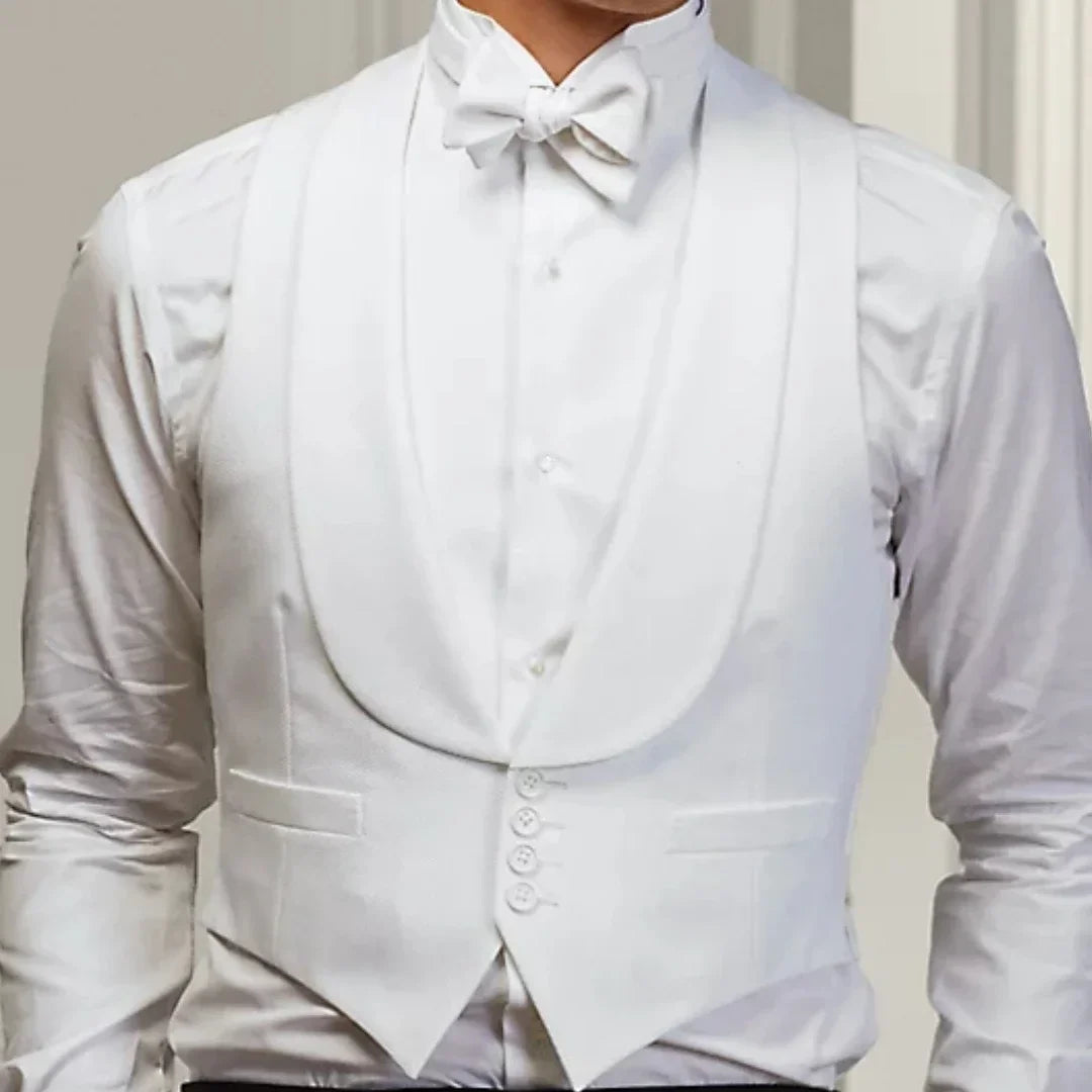Men Vest White With Lapel Single Button Solid Waistcoat For Wedding Party Banquet Business Work Daily Casual Men Suit Vest