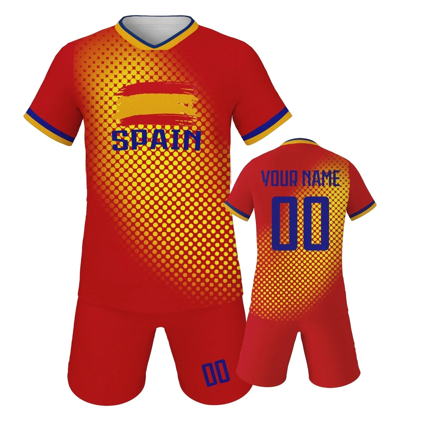 Spain Custom Soccer Jersey Sets Football Kit Kids Training Outfit Club Personalized Name Number Soccer Uniform for Boys & Girls