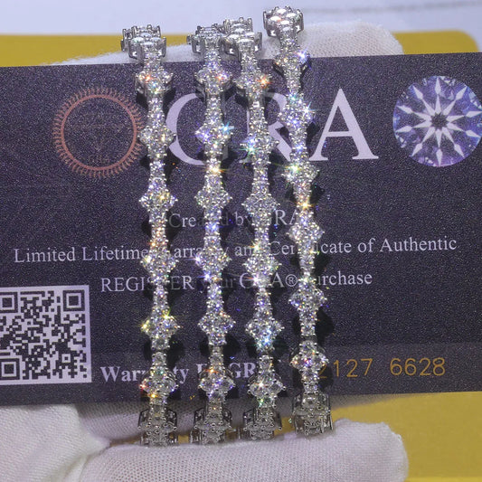 Bracelet chaîne étoile en moissanite 925 VVS Bijoux hip-hop Bling Iced Out Bracelet croix de tennis en argent sterling avec GRA 7/8 pouces