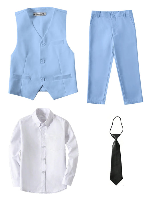 Boys Suit 4-piece Vest Pants Shirt Tie Random Casual Fashion Outdoor Activities Competition Family Party Birthday Gift