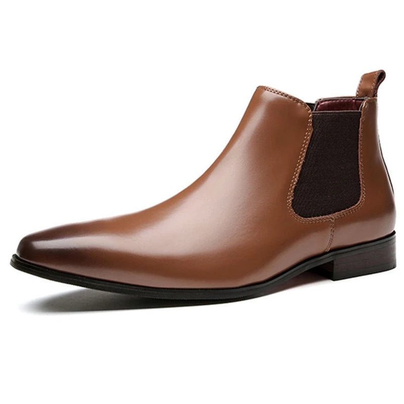 Elegant Simple Men Leather Boots Long Tip Square Toe British Chelsea Boots for Men Formal Business Luxury Shoes Spring Winter
