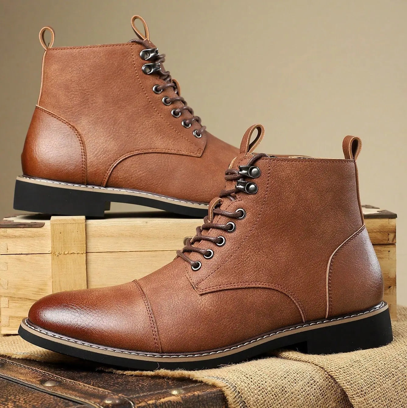 Brand Men High-top Leather Boots Classic Chelsea Boots Lace Up Pointe End Ankle Boot Men's Business Dress Boots Botas Masculinas
