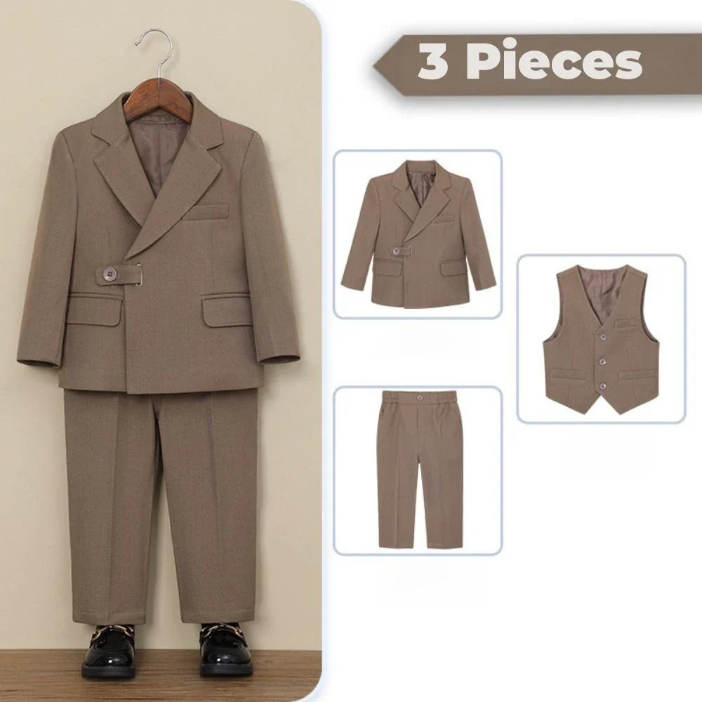 Casual Boys Suits 3 Pieces Jacket Vest Pants Photography Outfit,Smart Stylish Notched Lapel Kids Tuxedo For Banquet Party