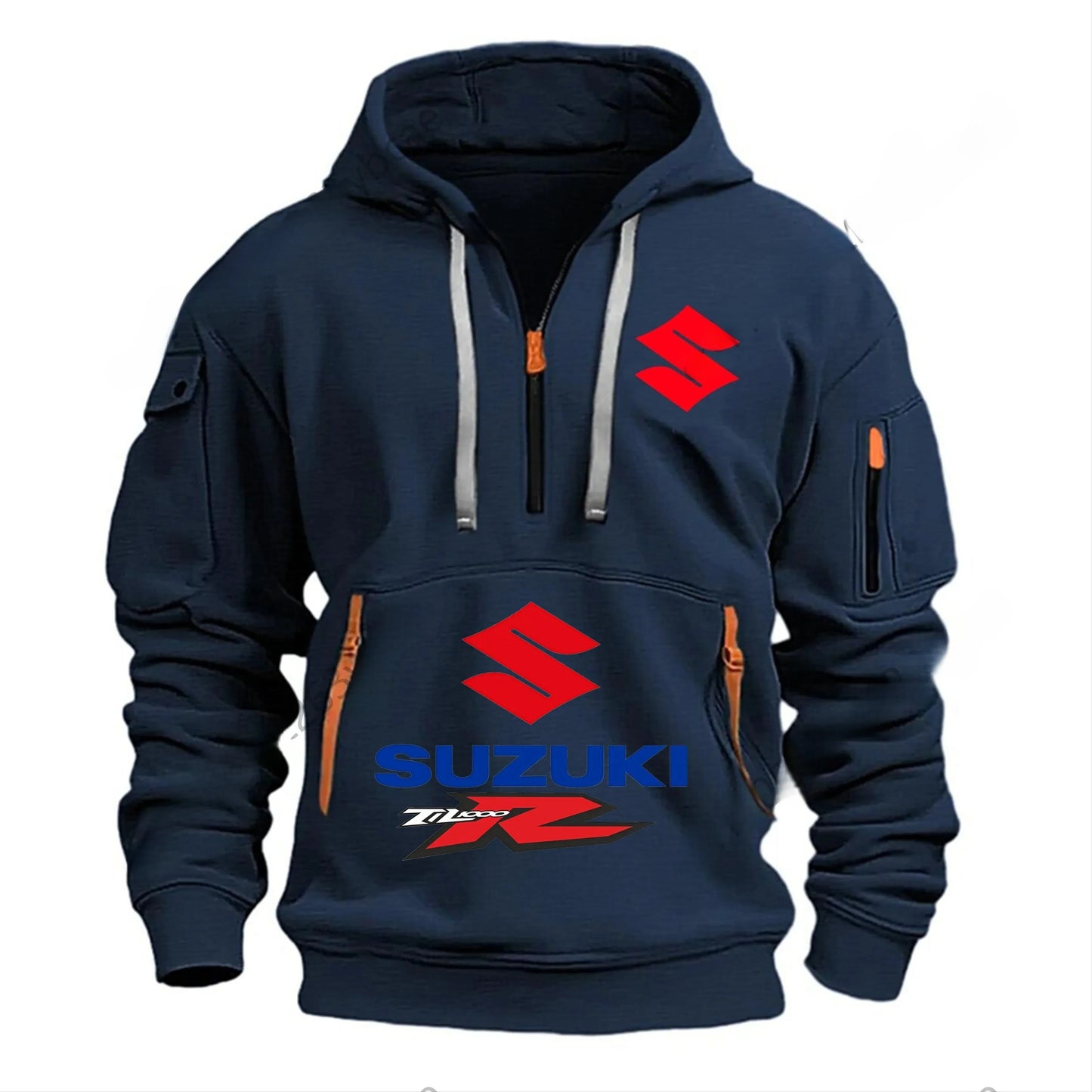 men's half-zipper long-sleeved hoodie, workwear, multi-pocket running, fitness and sports jacket for autumn and winter