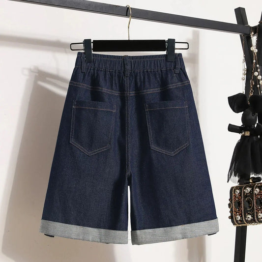 Women Denim Shorts 2026 New Summer Elastic High Waisted Jeans Ice Silk Wide-leg Pants Ladies Loose Solid Cowboy Shorts Size 5XL