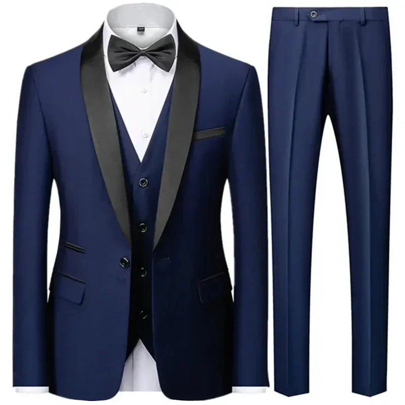 Black Blazer Set Men Autumn Wedding Party 3 Pieces Set Large Size Male Blazer Coat Pants and Vest Black Fashion Slim Fit Suits
