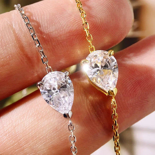 Bracelet Moissanite Goutte d'eau 2CT, peut passer le test de diamant à 100%, en Argent S925 plaqué Or 18K, chaîne réglable pour Femme