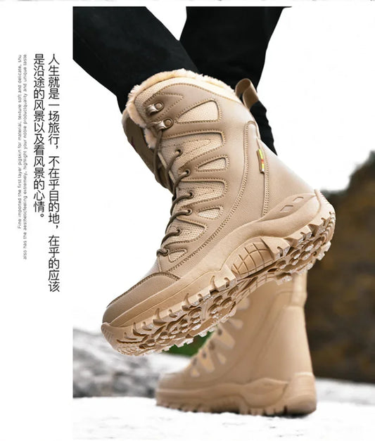 New High Top Men's Shoes Waterproof Winter Boots Warm Plush Snow Boots Men Lace Up Casual Anti-Slip Ankle Footwear 36-46