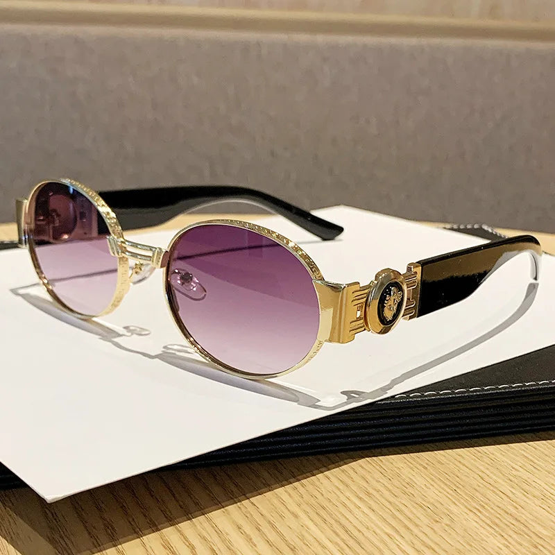 New Vintage Oval Sunglasses Metal Frame Women's Luxury Designery Sun Glasses Shades for Men Oculos UV400 Gafas De Sol Mujer