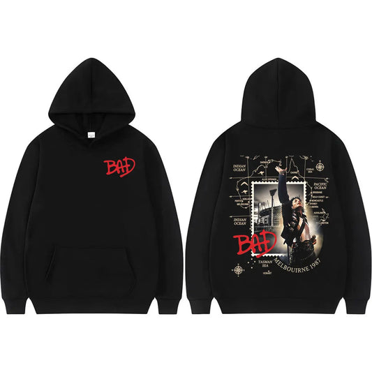 King of Pop Michael Jackson Bad Tour Pullovers Men Women Retro 80s Harajuku Fashion Hoodies High Quality Casual Cozy Sweatshirts