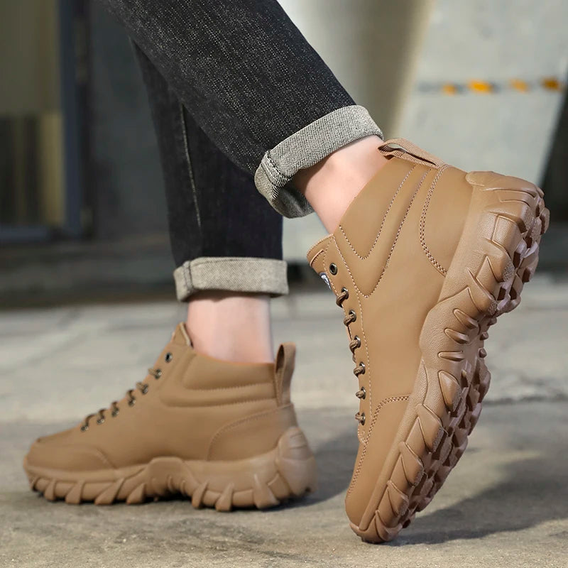 Men Running Shoes Men Sneakers Anti-slip Handmade Leather Casual Ankle Boots Breathable Men's Walking Lace Up Lightweigh Boots