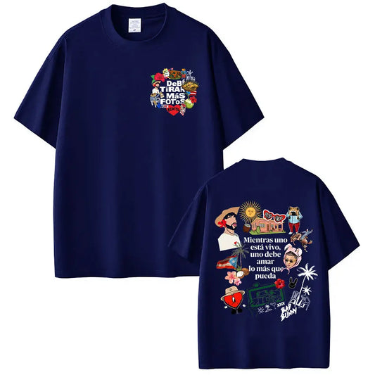 Rapper Bad Bunny T-shirt Debi Tirar Mas Fotos DTMF T Shirts Men's Women Clothing Fashion Hip Hop Cotton Casual Oversized T-shirt