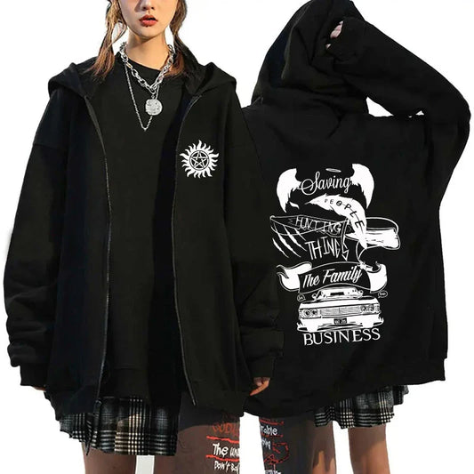 New Supernatural Printed Zipper Hooded Fashion Women Men Sweatshirt Casual Sport Hoodie Personality Zipper Long Sleeve Coat