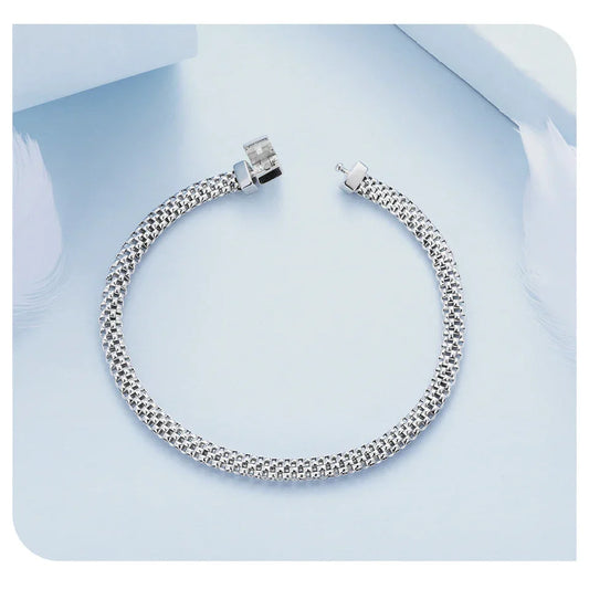 Bracelet à Boucle Carrée Classique en Argent Sterling 925, Chaîne Tressée Rétro en Argent pour Femmes, Bijoux Fins Plaqué Platine