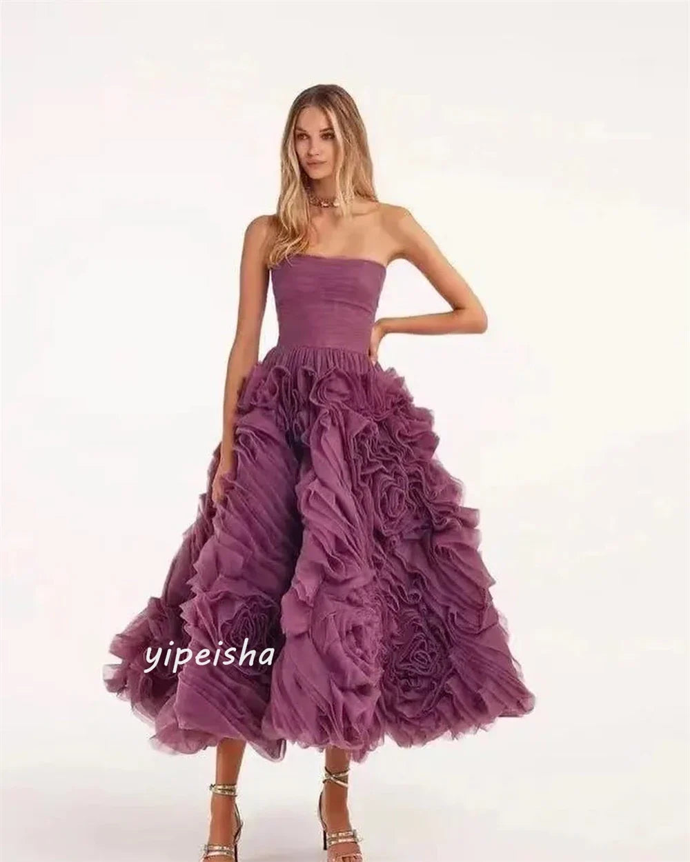 Customized Jiayigong Jersey Flower Clubbing A-line Strapless Bespoke Occasion Gown Midi Dresses