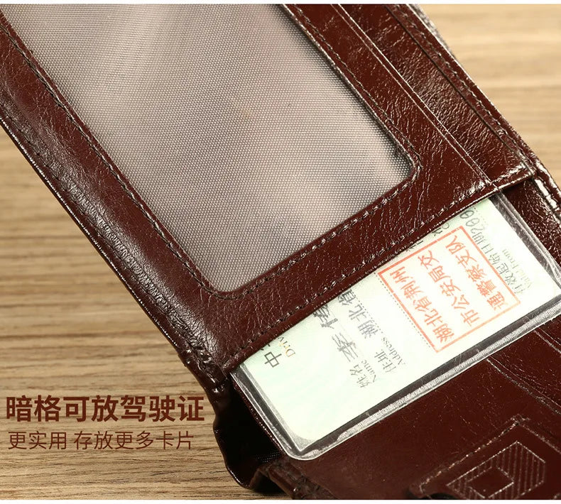 【Cuir de Vachette Véritable】Portefeuille Homme MANBANG Vente Chaude Luxe Mince Original Court Triple Pliage Blocage RFID Première Couche de Peau de Vache