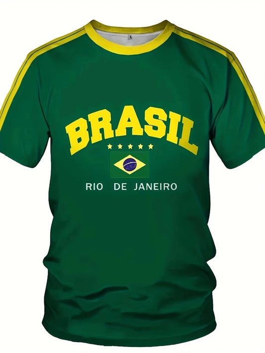 Retro Brasil Rio de Janeiro T-Shirt, Men Women Oversized Brazil Flag Print Casual Streetwear Short Sleeve Top Football jersey