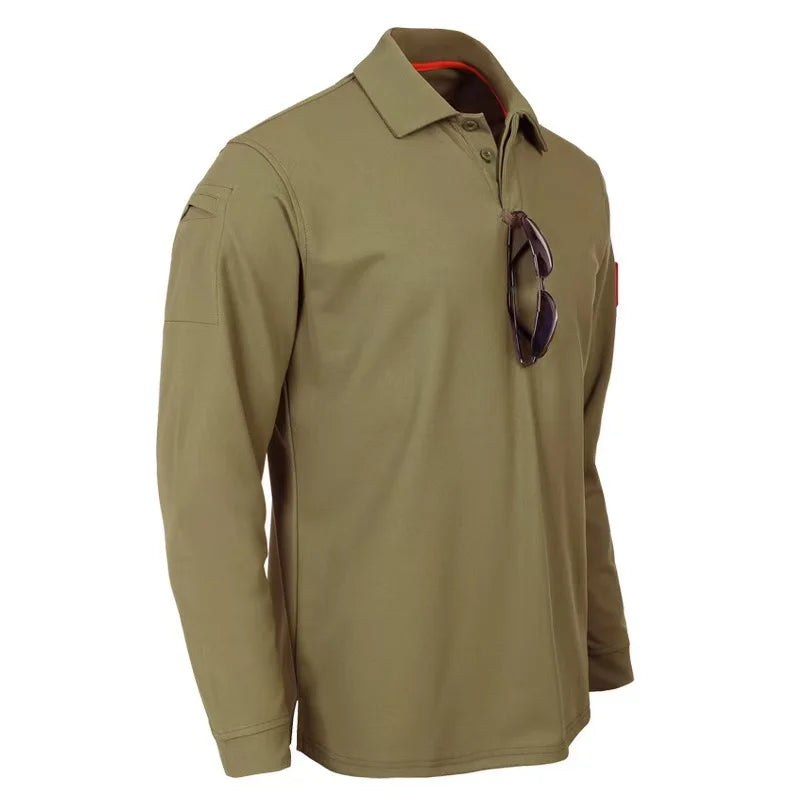 Men's Quick Dry pullover Long Sleeve Shirts Summer Plus Size Breathable Clothes Tactical Elastic Plain Turn-down T-shirts