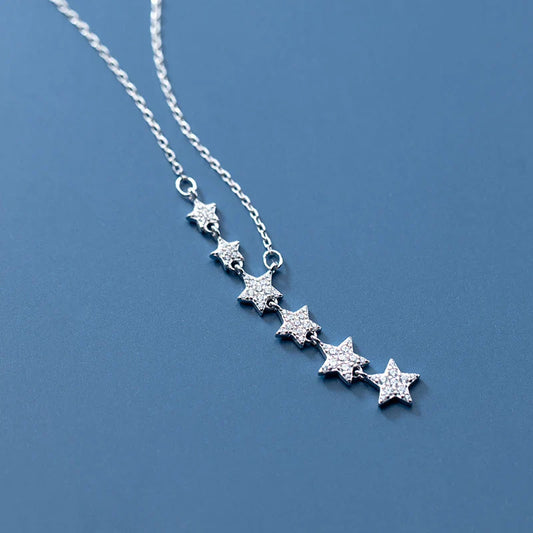 Twinkle Pentagram Y-Shape Pendant Necklace for Women 925 Sterling Silver Luxury Link Chain Necklace Wedding Fine Jewelry