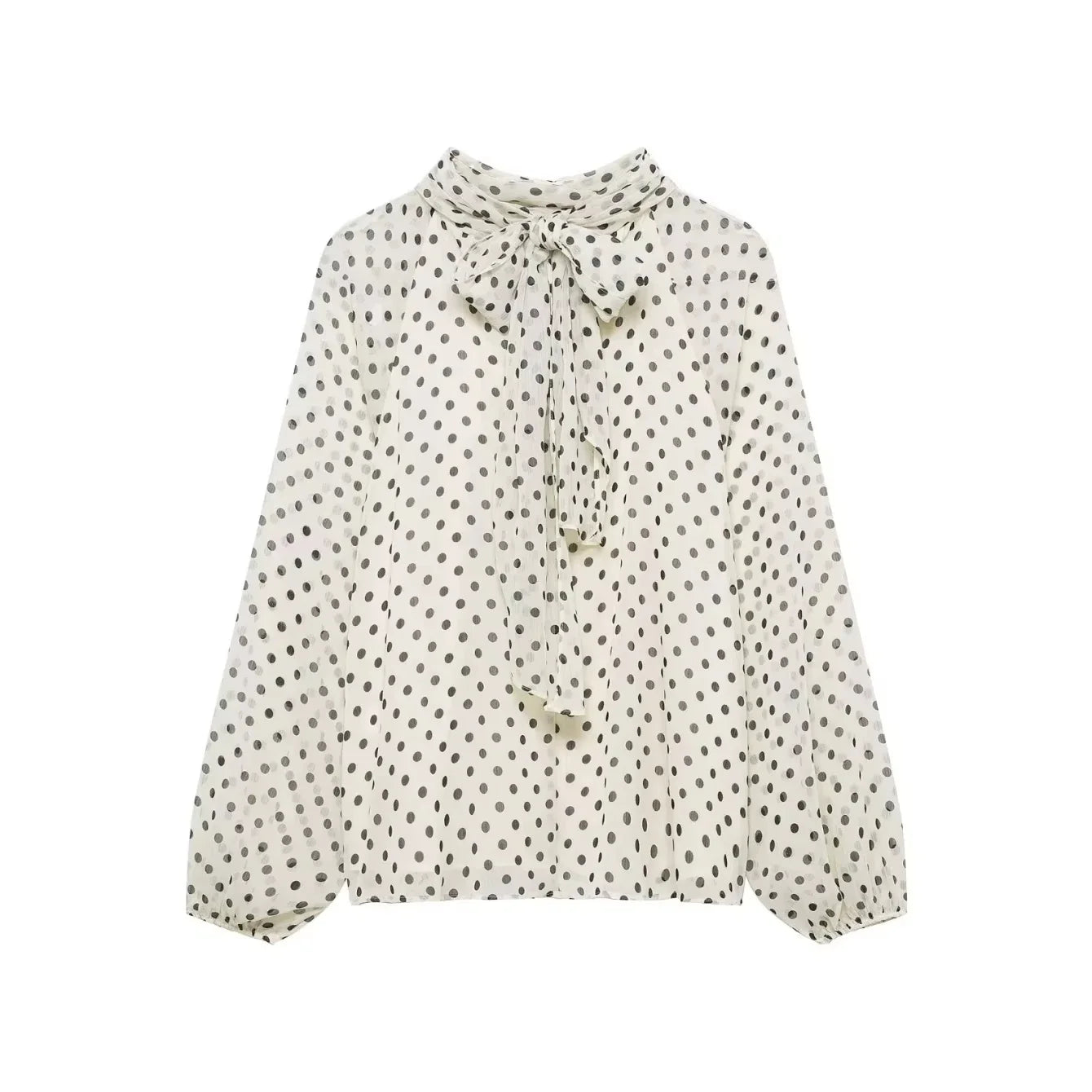 Women 2026 Trend Polka Dot Print Blouse Bow Scarf Collar Long Sleeve Shirt Female Fashion High Street Lady Chic Thin Tops