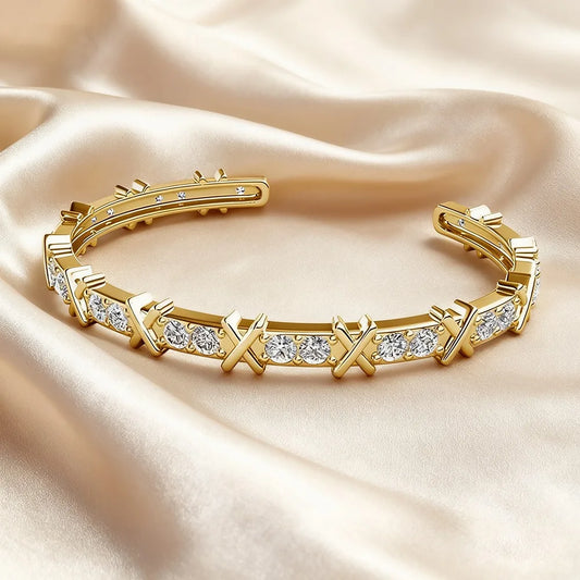 Bracelet jonc unisexe avec cristaux Swarovski en forme de lettre X, à superposer, blanc, pour la vie quotidienne, bijou charmant pour soirée