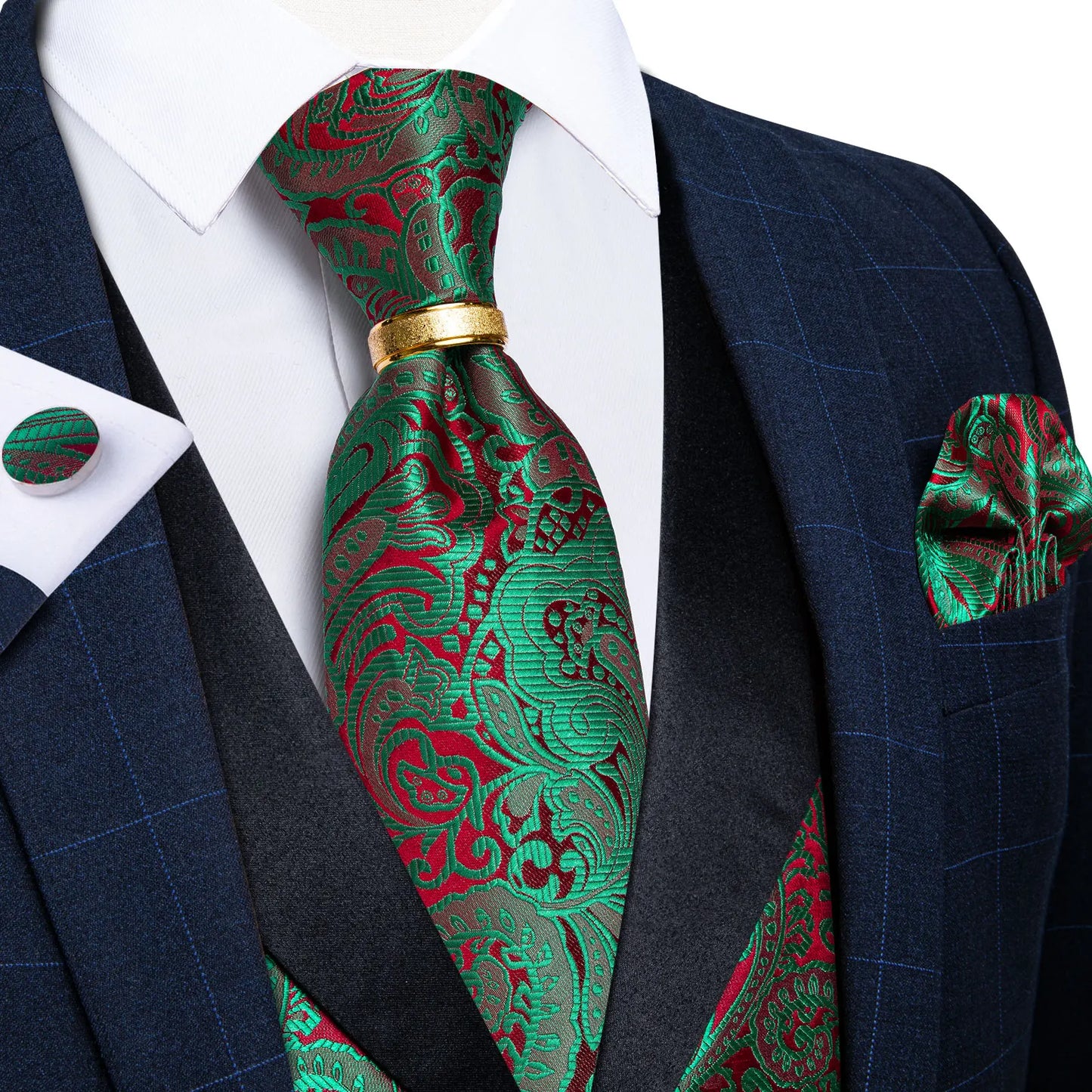 Men's Vest Blue Floral Suit Vest V Neck Tie Set For Wedding Party Brand Formal Dress Waistcoat Man Casual Sleeveless Jacket