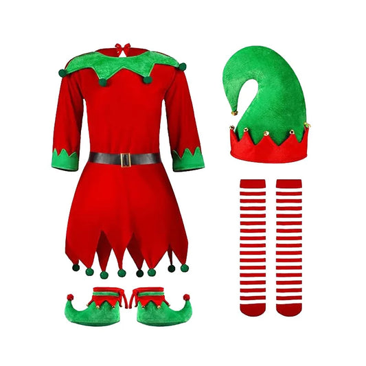 2026 Girl Boy Christmas Elf Costumes Santa Claus Kid Suit Festival Halloween Cosplay Sets Green Elves Clothes
