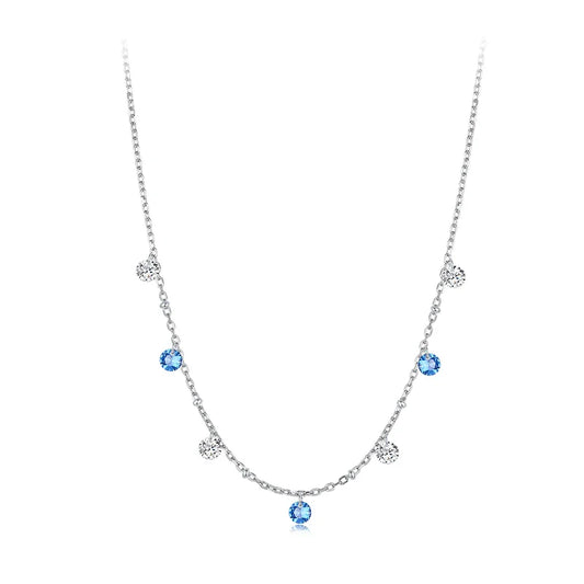925 Sterling Silver Station Necklace, Simulated Diamond Star Necklace Women CZ Chain Choker Necklace BSN428