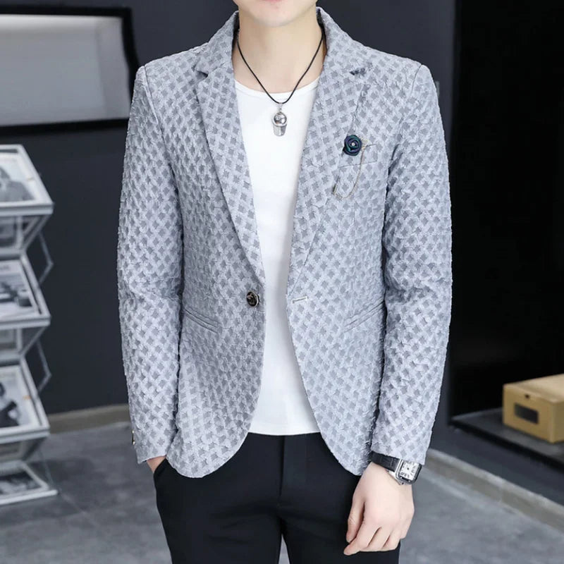 2024 Autumn New Fashion Handsome Men Business Leisure Banquet Shopping Slim-fit Korean Suit Costume Croisé Homme Blazer